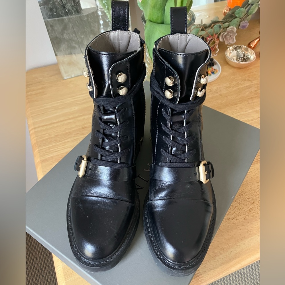 All Saints Black Donita Ankle Boot With Brass Buckle Size 7